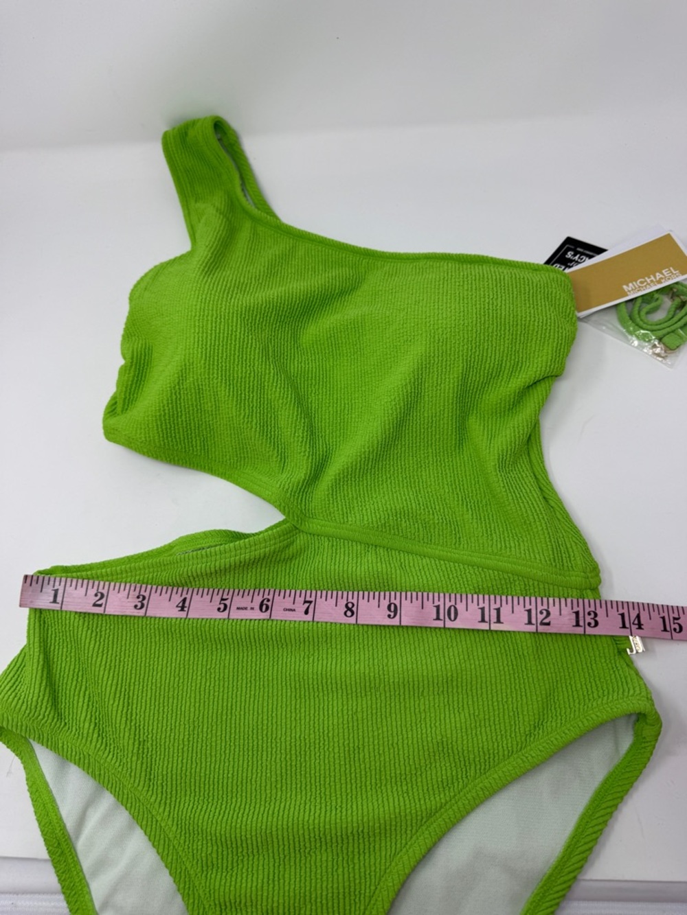 Michael Kors Lime Green One-Shoulder Side-Cutout One-Piece Swimsuit - Picture 7 of 11